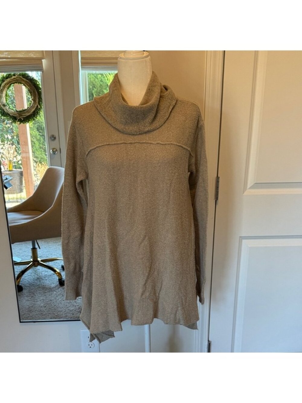 Umgee Tan Cowl Neck Sweater